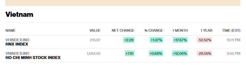 Vietnam Stock Market Overview in a table